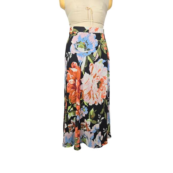 Roz & Ali Womens Medium Maxi Skirt Floral Flowy Black Colorful Garden Party Chic - Picture 1 of 9